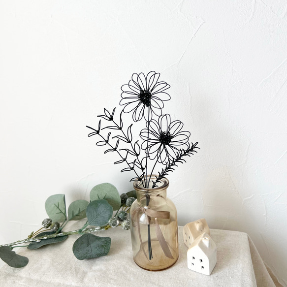 ミニガーベラのブーケ  /   ワイヤーアート ワイヤークラフト ブーケ ガーベラ 壁飾り ウォールデコ 5枚目の画像