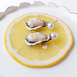 【再販】生牡蠣×コットンパールのピアス/フェイクフード 3枚目の画像