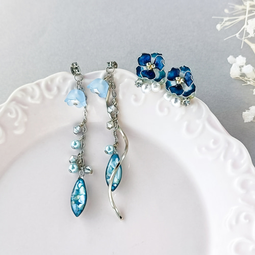 2way ○ ターコイズブルー アネモネ ピアス / イヤリング【サージカル 