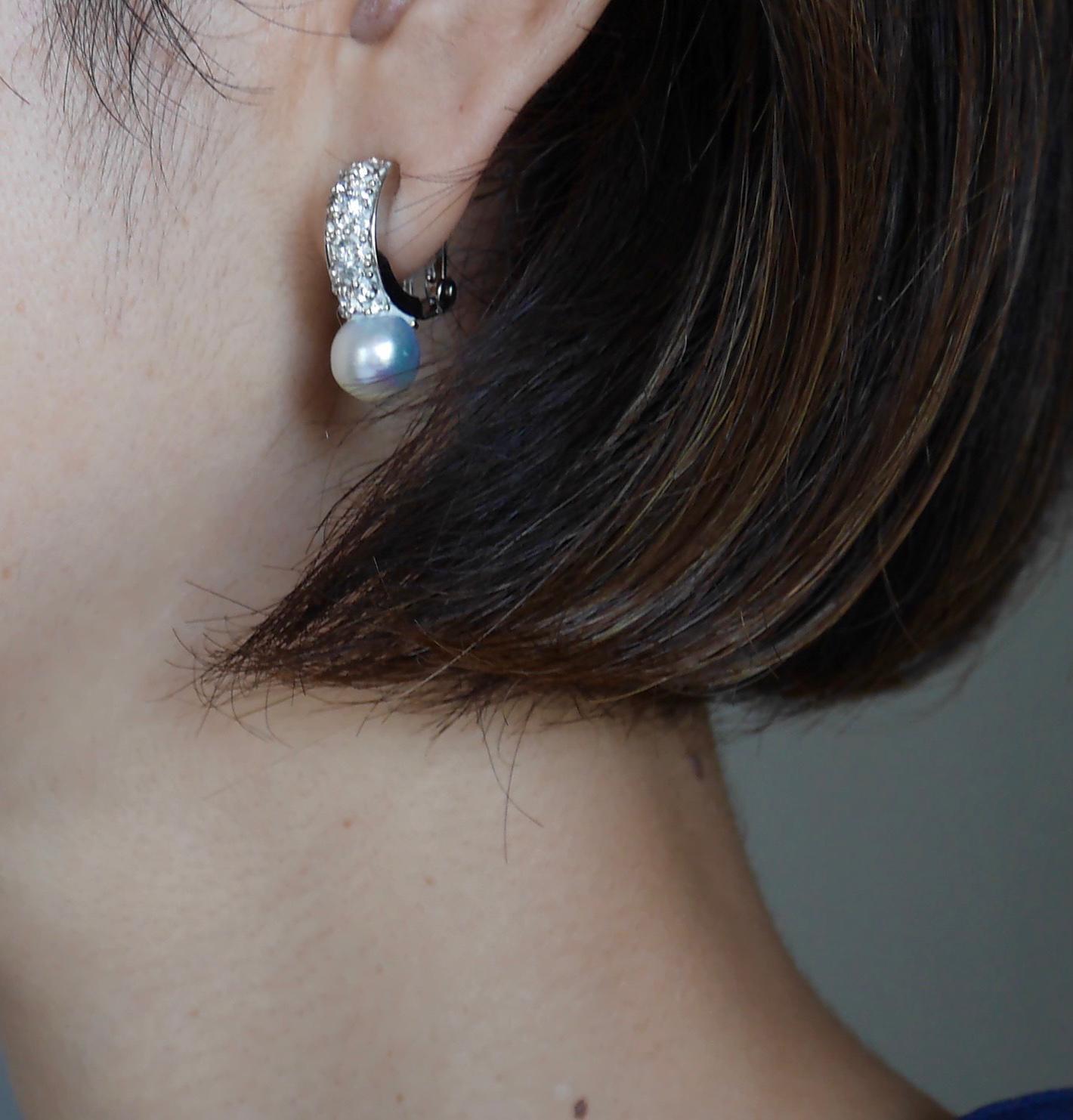 ラスト１点　美しい日本産アコヤパールの輝き　本物のパールとガラスストーンの大人綺麗なイヤリング