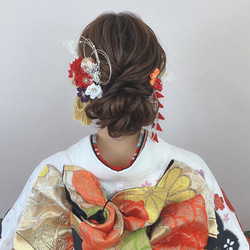 つまみ細工　髪飾り【晴】×赤卒業式　卒業式髪飾り　袴　水引き　成人式用髪飾り　和装　結婚式　ヘアアクセ　色打掛 成人式 7枚目の画像