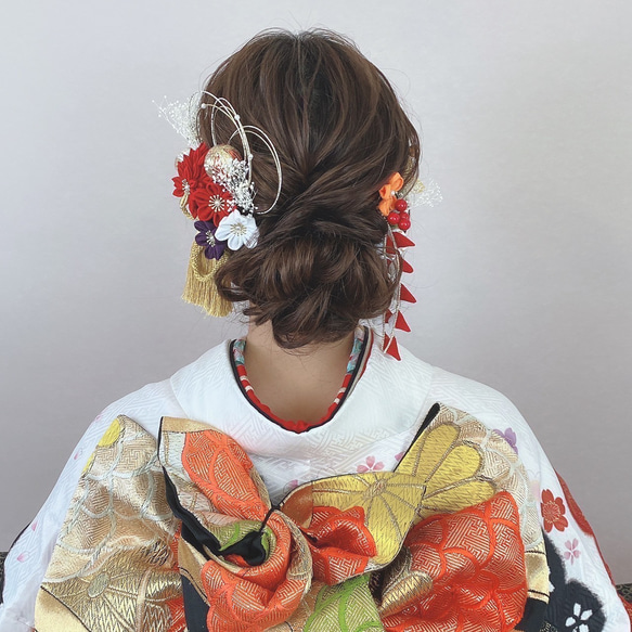 つまみ細工　髪飾り【晴】×赤卒業式　卒業式髪飾り　袴　水引き　成人式用髪飾り　和装　結婚式　ヘアアクセ　色打掛 成人式 7枚目の画像