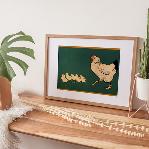NO.154】ニワトリとヒヨコのレトロポップなアートポスター☆おしゃれ鳥