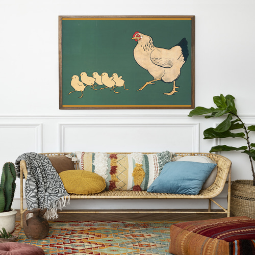 NO.154】ニワトリとヒヨコのレトロポップなアートポスター☆おしゃれ鳥