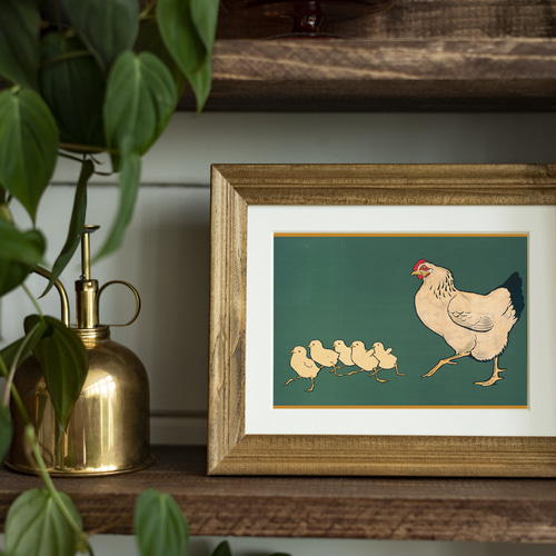 NO.154】ニワトリとヒヨコのレトロポップなアートポスター☆おしゃれ鳥