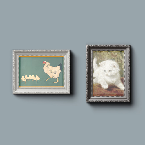 NO.154】ニワトリとヒヨコのレトロポップなアートポスター☆おしゃれ鳥