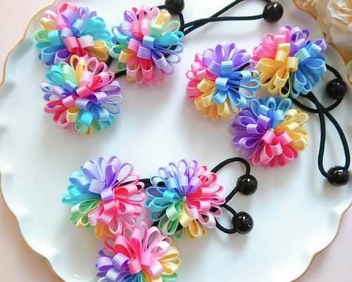 ネイビーカラー☆ ぼんぼんりぼんヘアゴム１個300円♪ 楽天市場】タフタ 二重 ロング リボン ヘアゴム 1cm(1コ