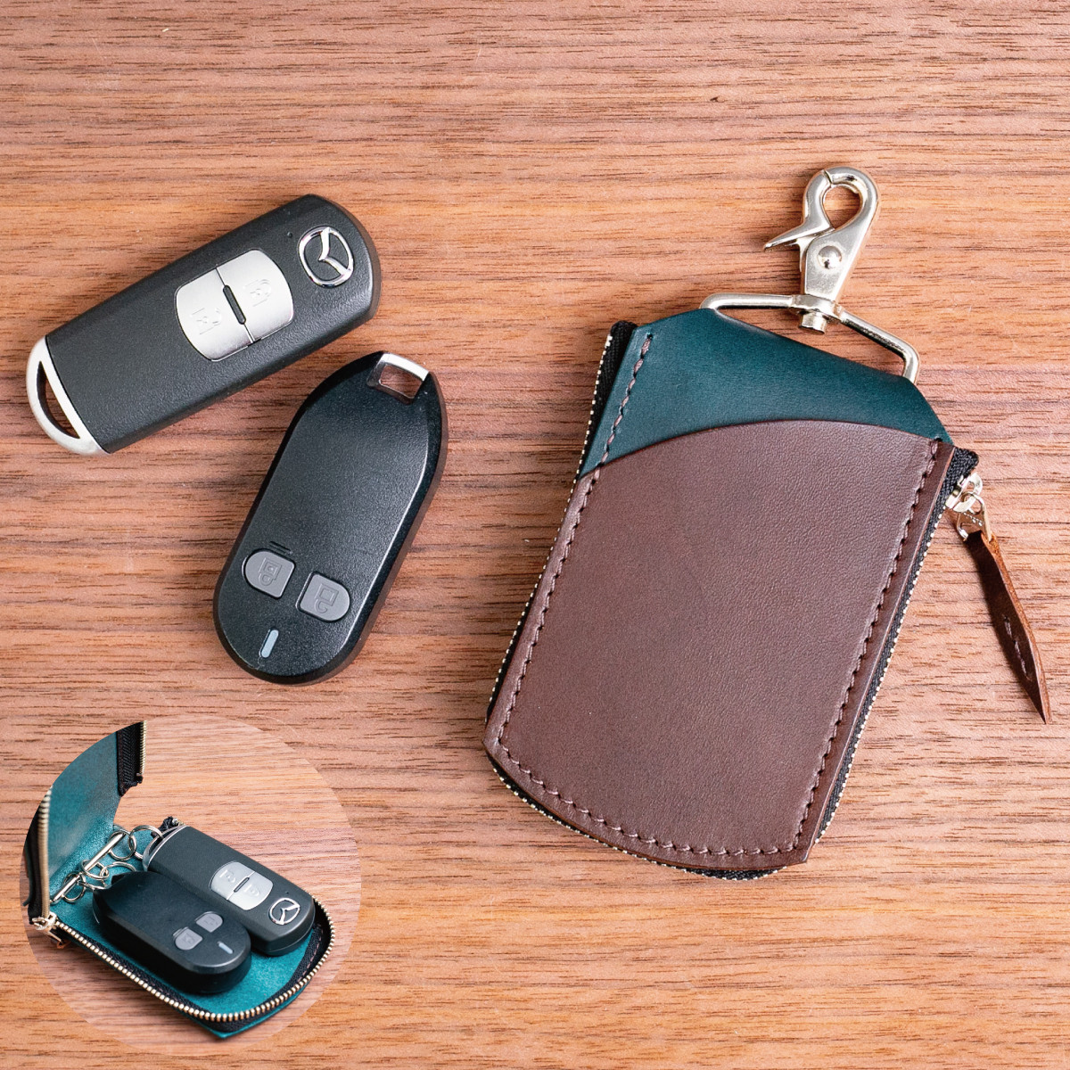 【２つ収納】本革スマートキーケース（ファスナータイプ）【配色カスタム無料】