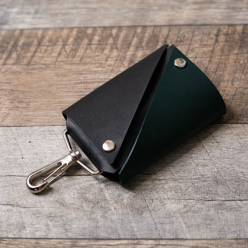 本革スマートキーケース(2つ収納)【ブラック×グリーンブルー)】 キー