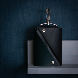 本革スマートキーケース(2つ収納)【ブラック×グリーンブルー)】 キー