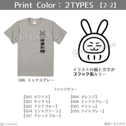 健康祈願Tシャツ・うさぎ  子供ー大人XL  選べる24カラー　漢字Tシャツ  和柄　願掛け　お守り　健康守　お見舞い 5枚目の画像