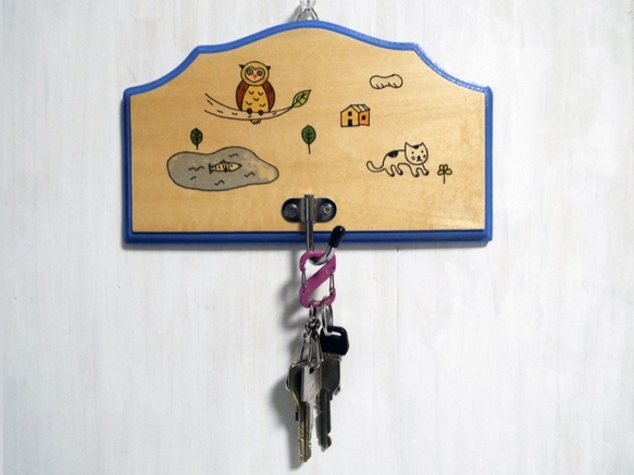 『玄関を楽しむ！』〜玄関用カギ掛け木工アート〜野良猫とフクロウ「Creema限定」（送料無料） 8枚目の画像