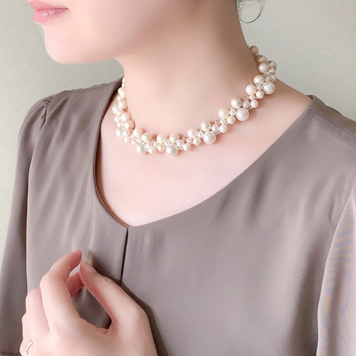 人気作品/選べる3色】華やかパールネックレス＜結婚式 七五三 卒業式 