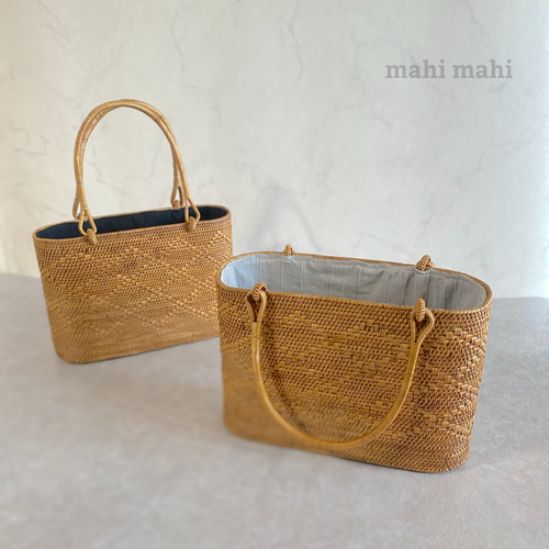 シンプルモチーフで大人の抜け感かごバッグ♪ アタバッグ シンプルモチーフで大人の抜け感かごバッグ♪ かごバッグ mahi