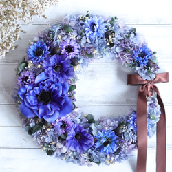 紫陽花と瑠璃玉あざみリース アジサイとルリタマアザミのミニリース | fleuristekigi's STORE