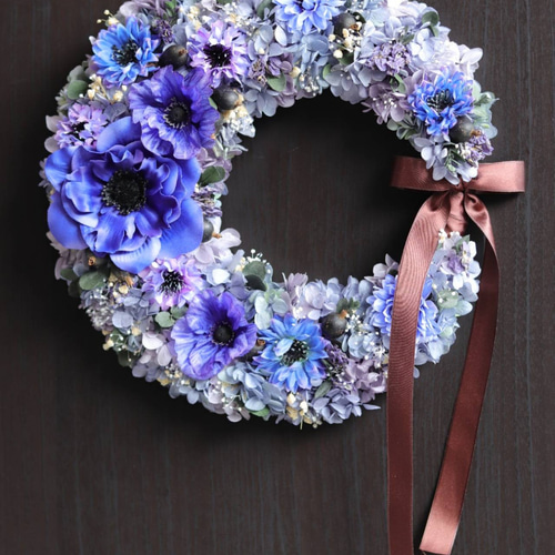 アナベル紫陽花　三日月リース アジサイ ムーンリース 23×27cm ＊ 三日月リース 紫陽花