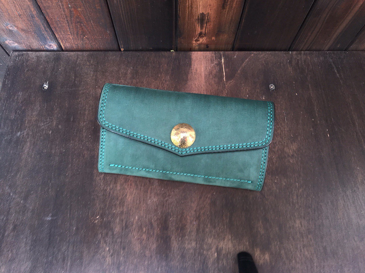 5/3再販在庫あり　昔の金庫の色 使い易さ抜群！ギャルソン長財布　ダークグリーン×ナチュラル　横型カード収納モデル