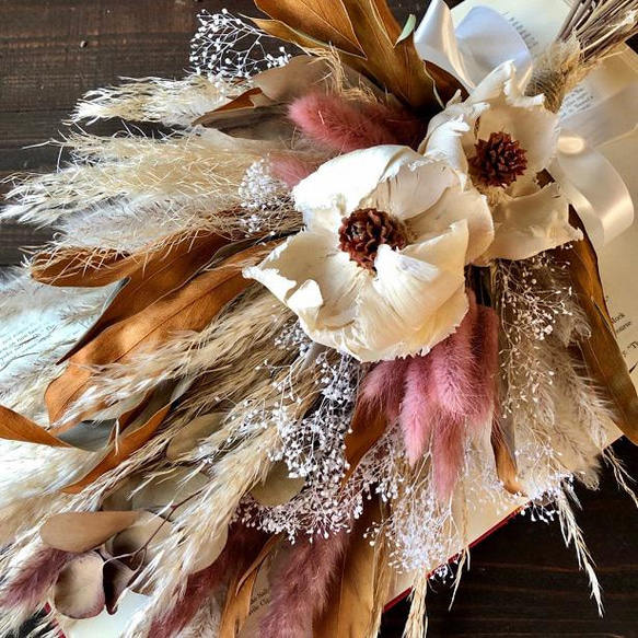 星月猫☆「パンパスグラスとココフラワーのピンクスワッグ」ドライ  