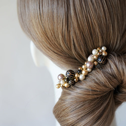 【フォーマルヘアに華やぐ ‟髪飾り” 】ー＊ドイツ金箔玉-hair comb- (black)＊ー 3枚目の画像