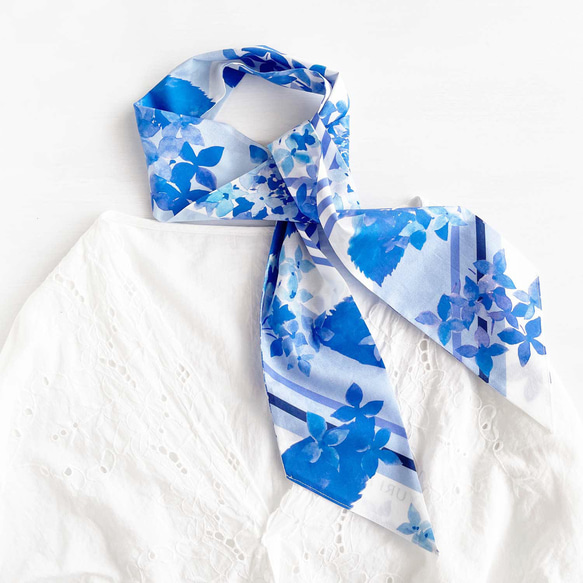 斜紋圍巾｜繡球花・藍色「美麗的藍色季節」（棉質） 第2張的照片
