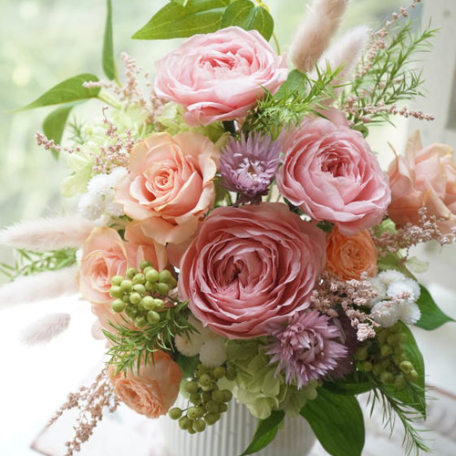 サーモンピンクローズのアレンジ プリザーブドフラワー