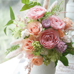 サーモンピンクローズのアレンジ プリザーブドフラワー プリザーブド