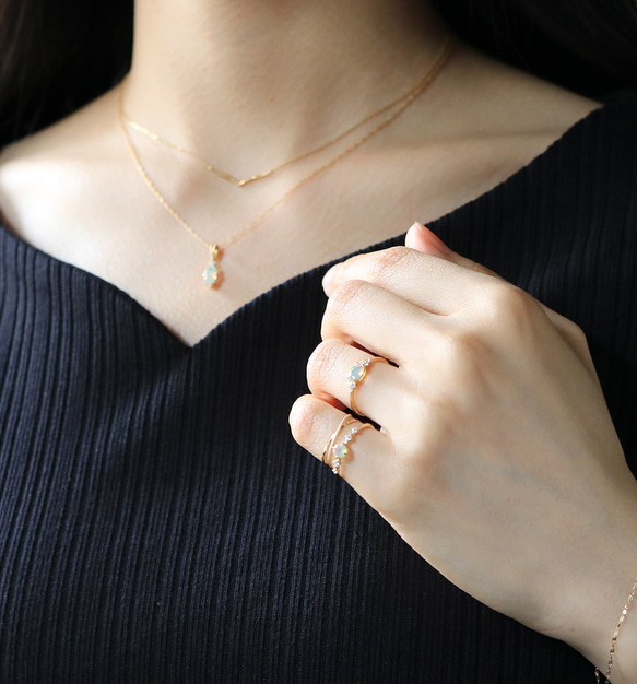 珍貴蛋白石和鑽石 K18 戒指圓形切割 ~Ello Lily~ 十月生日石 第14張的照片