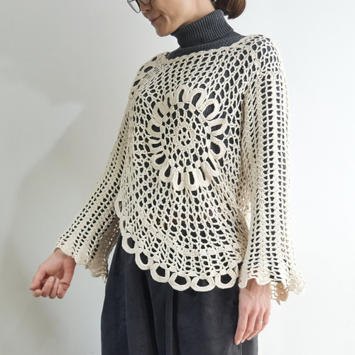 サイズ4展開＊再販＊ざっくりとした編み感＊手編み＊花模様編み
