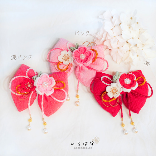 和風リボンの髪飾り 七五三 ひな祭り 和花リボン ピンク ヘアクリップ