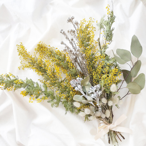 ドライフラワースワッグ グリーン&ホワイトイエロー