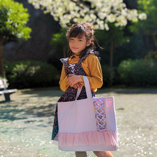 女の子*編み上げリボンとチュールのレッスンバッグ 絵本袋