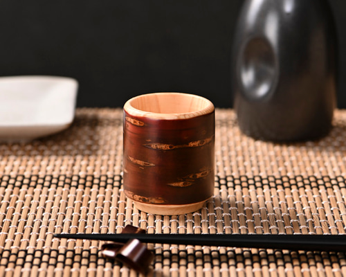 CHERRY CRAFT 桜皮細工　茶道具セット　未使用美品　高級工芸品 秋田の伝統工芸品 「樺細工」製 ぐい飲み 桜 （ブルー） 。桜皮細工