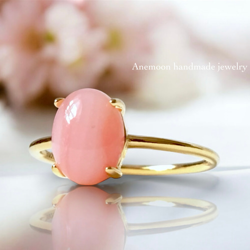天然石ピンクオパール18kgpピアス 10月誕生石 Pink Opal pierce 8×6mm