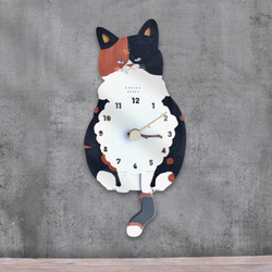 三毛猫 ショート レギュラーサイズ 時計 木製 振り子時計 掛け時計