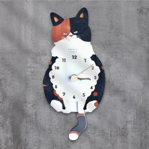 三毛猫 ショート レギュラーサイズ 時計 木製 振り子時計 掛け時計