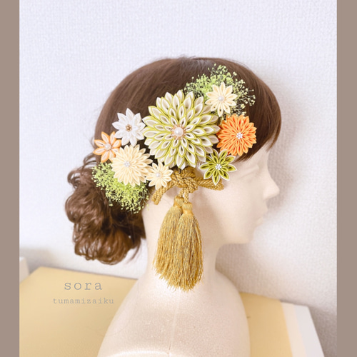 つまみ細工髪飾り♡成人式♡卒業式♡結婚式など 受注制作》つまみ細工 髪飾り 結婚式 成人式 卒業式 七五三 生成り