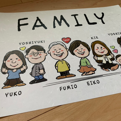 似顔絵 結婚式両親贈呈品／両親贈答品・ 子育て感謝状・2名