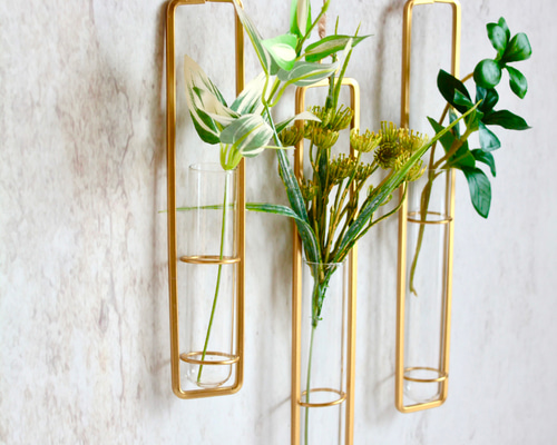 吊り下げ式アイアンフラワーベース 3本セット（S/M/Lサイズ）フェイク