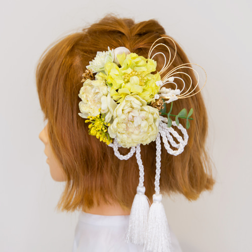 ボブ・ショートボブの髪飾りS】成人式前撮り振袖ヘッドドレス黄色 卒業