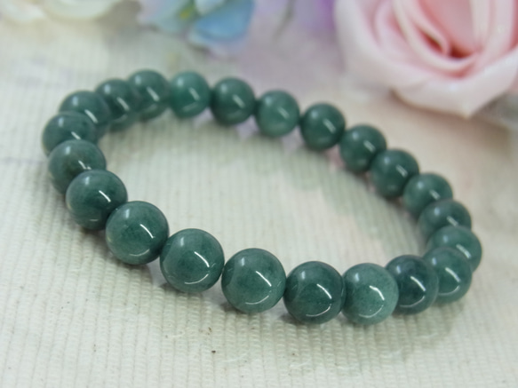 ビルマ産 本翡翠◆奇跡の石 濃厚系 モスグリーン お守り お洒落 ひすい シック パワー・ストーン 天然石ブレスF27① 15枚目の画像