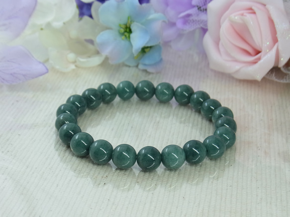 ビルマ産 本翡翠◆奇跡の石 濃厚系 モスグリーン お守り お洒落 ひすい シック パワー・ストーン 天然石ブレスF27① 9枚目の画像