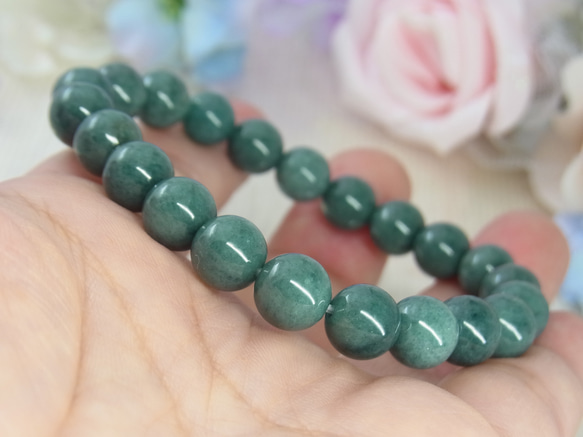 ビルマ産 本翡翠◆奇跡の石 濃厚系 モスグリーン お守り お洒落 ひすい シック パワー・ストーン 天然石ブレスF27① 14枚目の画像