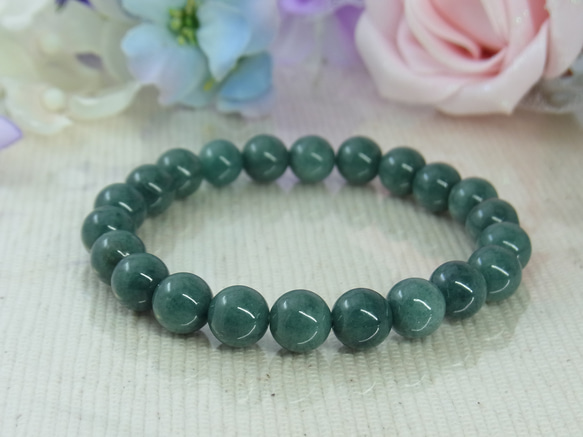 ビルマ産 本翡翠◆奇跡の石 濃厚系 モスグリーン お守り お洒落 ひすい シック パワー・ストーン 天然石ブレスF27① 18枚目の画像