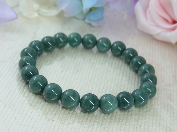 ビルマ産 本翡翠◆奇跡の石 濃厚系 モスグリーン お守り お洒落 ひすい シック パワー・ストーン 天然石ブレスF27① 12枚目の画像