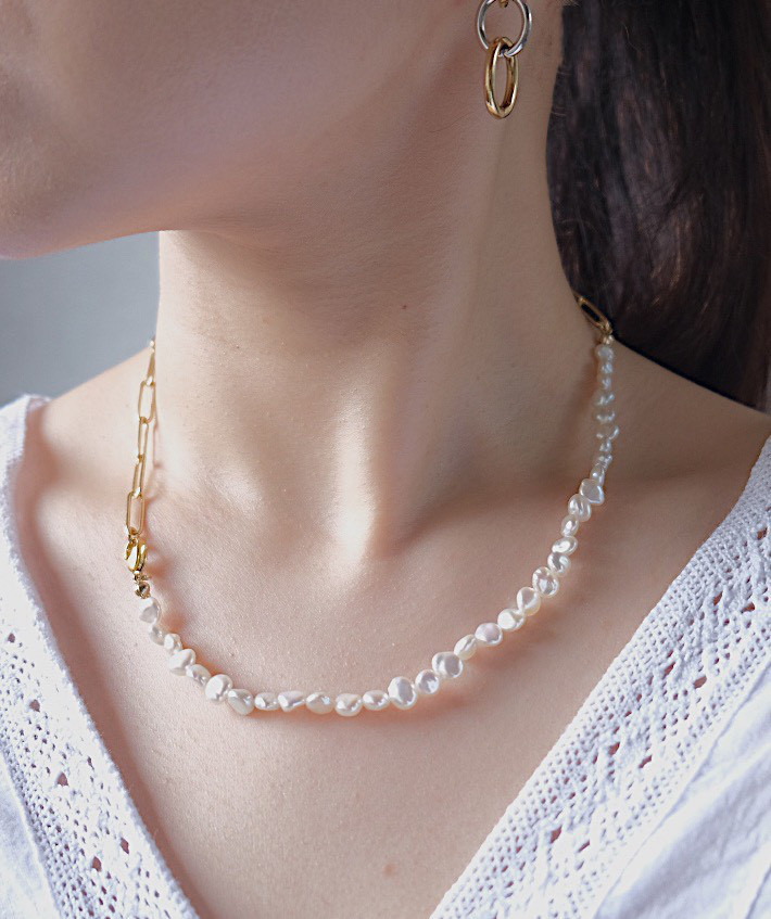 <特集掲載> 琵琶湖パール&メタルチェーンネックレス