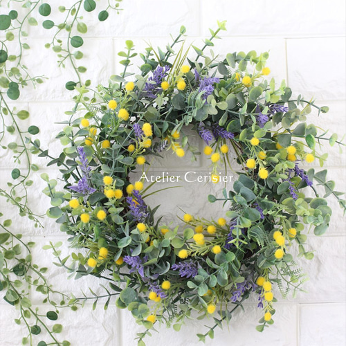 ミモザ ラベンダー リース＜アーティフィシャルフラワー＞ミモザ  
