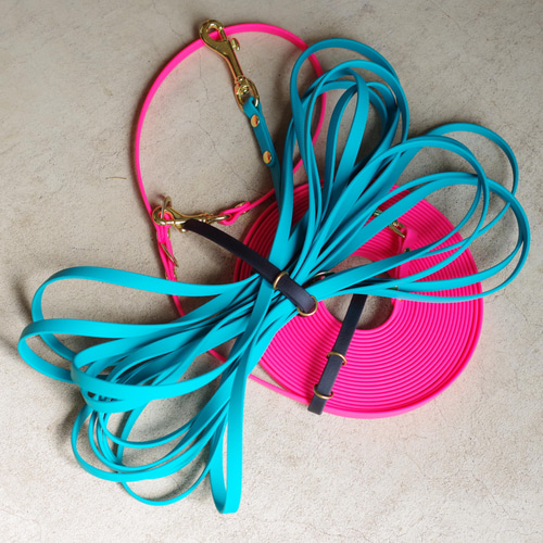 防水】ロングリード（ベルト幅：10ミリ） - biothane・真鍮 - リード