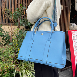 エコレザートートバッグ☆シボ風☆Lサイズ【36cm】☆A4収納サイズ☆ブルーグレー色 2枚目の画像