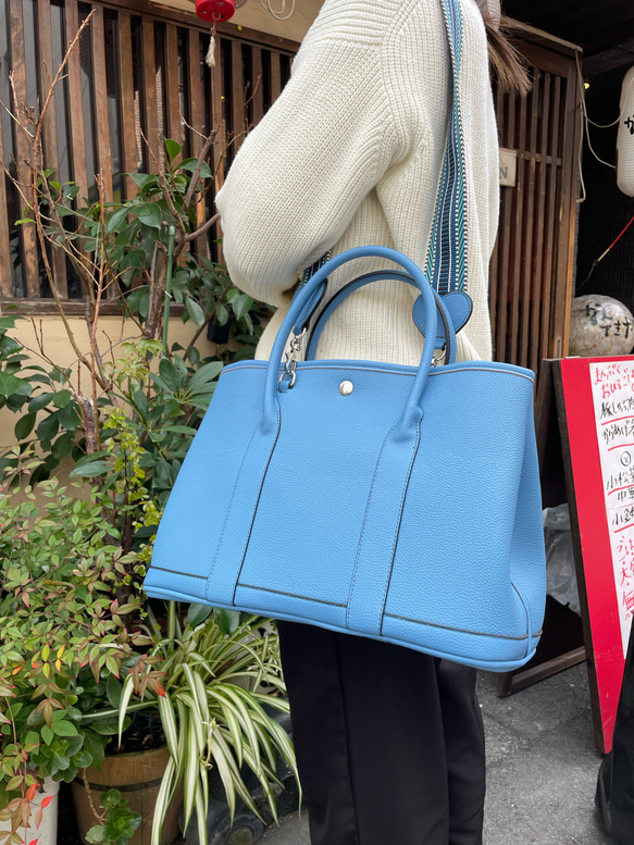 エコレザートートバッグ☆シボ風☆Lサイズ【36cm】☆A4収納サイズ☆ブルーグレー色 2枚目の画像