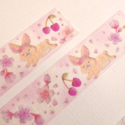 [マステ＋ミニカード] ✳︎動物刺繍デザイン✳︎ Cherry blossom rabbit ウサギと桜とサクランボ 6枚目の画像